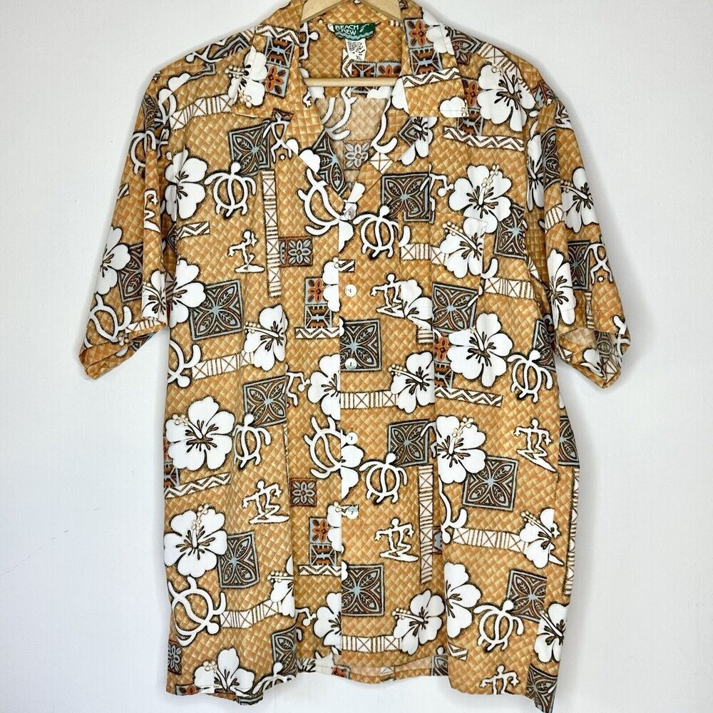 Beach Crew Men’s XL‎ Button Up Casual Shirt Tropical Sea Turtles Floral Tiki